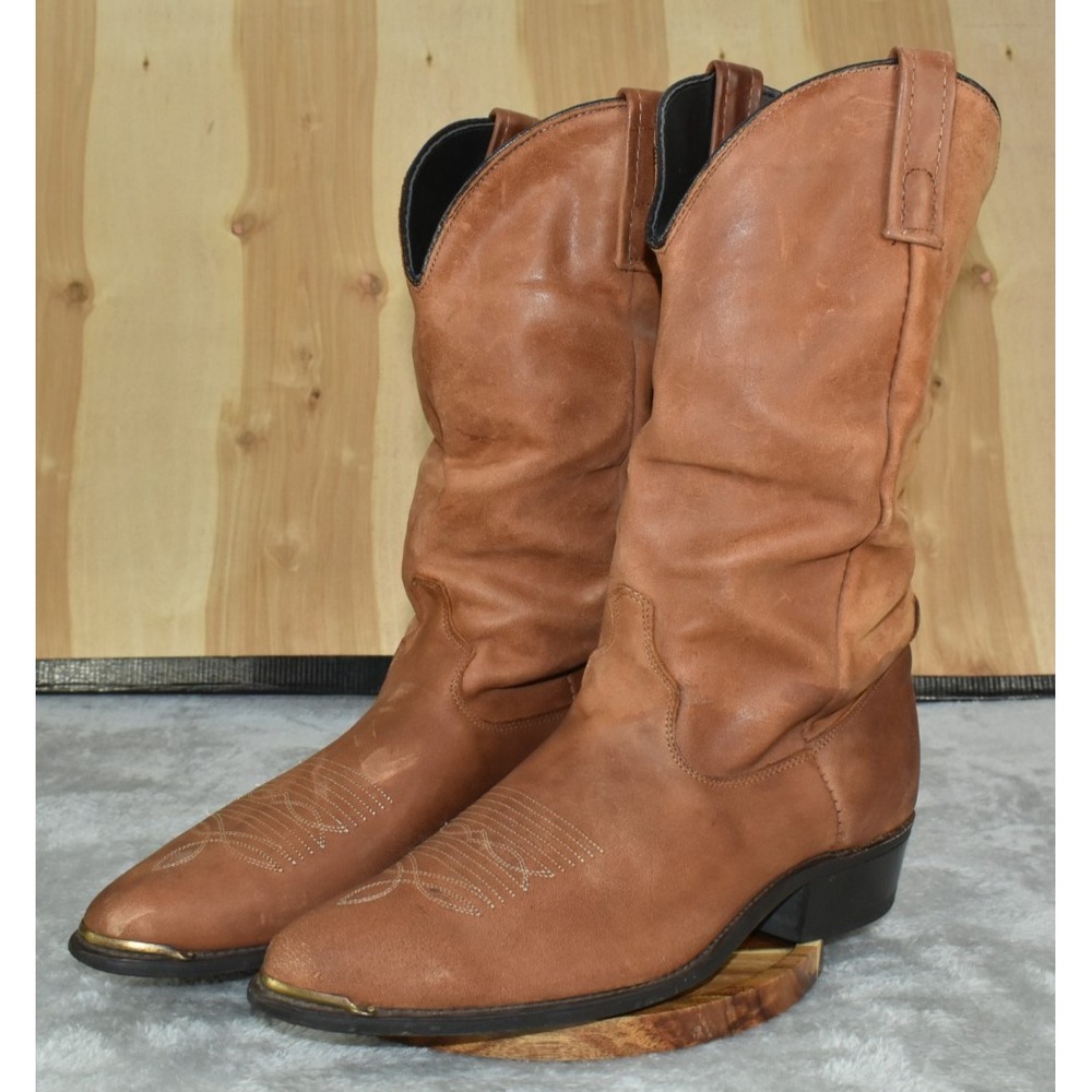 Vintage Acme Women Boots Size 10 D Suede Leather Cowgirl Slouch Top Distressed